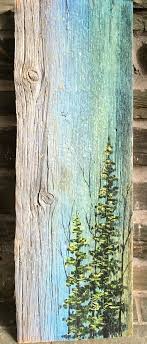 Landscape Of Trees Painted On Recycled Vermont Barn Board Etsy Repurposed Art Driftwood Art Pallet Art