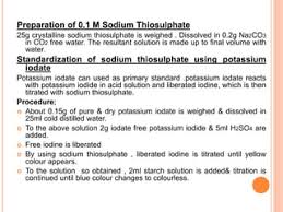 Experiment No. 4: Standardization Of Sodium Thiosulphate Solution With A  Standard Potassium Dichromate Solution | Download Free Pdf | Chemistry |  Titration