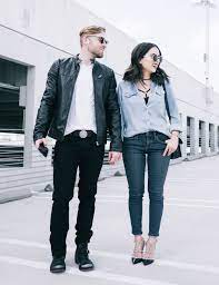 Two Combos That Never Fail Black Denizen Jeans Leather Jacket White Tee For Him Denim On Denim For Her