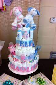 Diaper Cake For Twins Boy And Girl Twins Baby Shower Baby Shower Diaper Cake Baby Shower Girl Diy