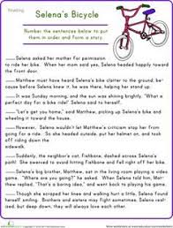 Fourth Grade Comprehension Worksheets Story Sequencing Selena S Bicycle Sequencing Worksheets Story Sequencing Reading Comprehension Worksheets