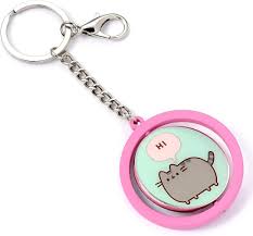 Pusheen the Cat Pink & Blue Hi, Bye Spinning Keyring, Pink & Green, Onesize