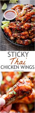 Sticky Thai Chicken Wings Glazed With A Sticky Sauce Infused With Authentic Thai Cuisine Asiatique Recette Asiatique Cuisine Thai