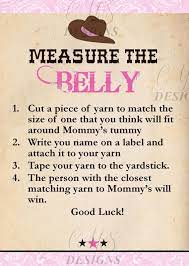 If you like the idea of the game, but are a little worried that the expecting mom might be uncomfortable with the idea of measuring her belly, this belly scratch off game is a fun alternative. Baby Shower Game Measure The Belly Etsy Cowboy Baby Shower Cowgirl Baby Showers Baby Shower Funny