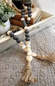 Wood Bead Garland Farmhouse Beads Tier Tray Decor Boho Etsy Wood Bead Garland Beaded Garland Wooden Bead Garland
