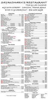 Online Menu Of Sayakomarn S Restaurant Canyon Tx