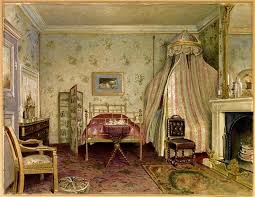 The Bedroom Where Napolean Iii Died 1873 Camden Place Chistlehurst Fabric Wallpaper Painting Interior Illustration