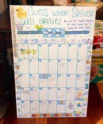 Game 4 Guess The Due Date Have Guests Write Their Name On The Board On The Day They Guess The Baby W Baby Due Date Calendar Baby Shower Activities Baby Pool