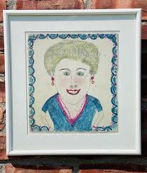 Rare Massachusetts Outsider Artist Albert Freeman Portrait Painting.  C1950's