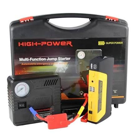 Jumper de auto+compresor 🚗🔋 Arranca tu carro en segundos con este Jump Starter multifuncional High Power. Incluye cargador, compresor, linterna LED y más. Ideal para emergencias. ¡No te quedes varado!