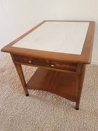 Mid Century End Table With A Marble Top And A Basket Weave Drawer Detail Reminiscent Of Lane Furnitu Marble Top Side Table Lane Furniture Mid Century Furniture