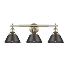 Shop Golden Lighting Orwell Ab Aged Brass Black Shade 3 Light Bath Vanity Overstock 14075634