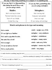 Printables for fourth grade english language arts. Simile And Metaphor Read And Answer Worksheet Enchantedlearning Com