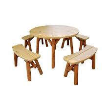 Campfire benches sold separately or in set. M1300 46 In Round Table Set By Moon Valley Rustic Furniture