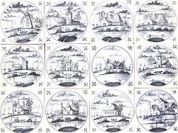 Jh., fayence, blau gemalte häuser, segelschiffe, windmühle, ca. Landschaften Fliesenmanufaktur Delfter Fliesen