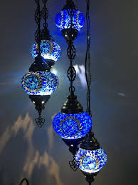 5 Ball Turkish Mosaic Chandelier Blue Sunflower Turkish Lamps Turkish Lights Moroccan Lamp