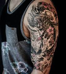 Koi Fish Sakura Lotus Halfsleeve With Artist Wt Tattoo Created Chronicink Koi Tattoo Sleeve Koi Dragon Tattoo Tattoos