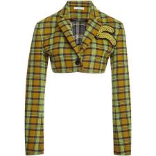 Black And White Plaid Cropped Blazer Tome Mini Cropped Jacket 995 Liked On Polyvore Featuring Outerwear Jackets Blazer Jacket S White Cropped Jacket White Blazer Jacket White Bolero Jacket