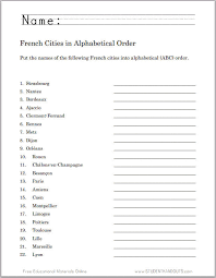 Please look in the list below, it is ordered alphabetically in two columns. French Cities In Abc Order Worksheet Student Handouts