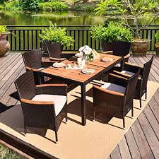 Shop for patio dining sets and bring your favourite humans together with the perfect dining table. Devoko 9 Pieces Patio Dining Sets Outdoor Space Saving Rattan Chairs With Glass Table Patio Furniture Sets Cushioned Seating And Back Sectional Conversation Set Beige Pricepulse