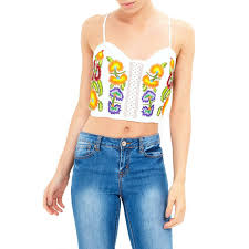 Baby beauty & personal care books cds & vinyl cell phones & accessories clothing, shoes & jewelry women men girls boys baby under $10 amazon explore amazon pantry collectibles & fine art computers courses credit. Brave Soul Women S Embroidered Strappy Crop Top Sweetheart Low Cut Neck Cream Ozaroo