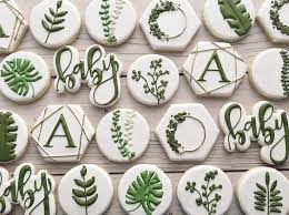 Greenery Baby Shower Cookies Baby Shower Cookies Green Baby Shower Tropical Baby Shower