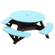 Outdoor Cr Plastic Generations 51 In Round Recycled Plastic Picnic Table Black Frame Aqua Round Picnic Table Picnic Table Plastic Picnic Tables