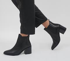 Office Alabama Block Heeled Almond Toe Chelsea Boots Black Leather Womens Chelsea Boots
