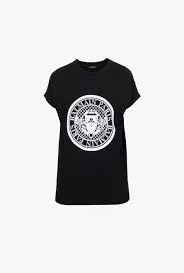 Balmain Black And Gold T Shirt Balmain T Shirt Woman Cotton T Shirt With Flocked Medallion F Cotton Tshirt Balmain Shirts