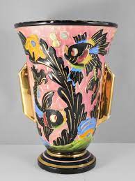 Vase Annee 50 En Ceramique De Monaco Cerdazur A Decors De Poissons Fond Rose Ceramique Vase Decoration