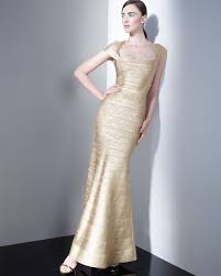 Herve Leger Lora Woodgrain Bandage Gown In Metallic Lyst