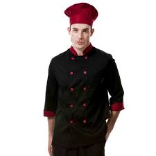 Robot Check Chef Coat Black Coat Jacket Style