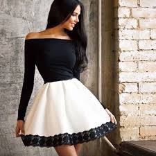 Lovely Black And White Over Shoulder Cocktail Party Dress Mini Dress Fashion Mini Cocktail Dress Mini Dress Party