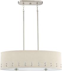 Quoizel Silver Hanging Oval Pendant Ceiling Light Fixture With Beige Linen Drum Shade 4light 40 Pendant Ceiling Light Fixtures Ceiling Lights Lighting Fixtures