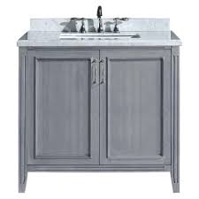 Vanity colors and finishes vanities come in all types of colors and materials, including glass, metal and wood. Pegasus Madison 36 In Vanity In Gray With Marble Vanity Top In Carrara White Marble Vanity Tops Bathroom Vanity Tops Granite Vanity Tops