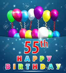 Fazer anos deve ser sempre algo alegre, comemorar tudo o que já vivemos e, principalmente, o que ainda temos pra viver. 55 Jahre Alles Gute Zum Geburtstag Karte Mit Luftballons Und Bandern 55 Geburtstag Lizenzfrei Nutzbare Vektorgrafiken Clip Arts Illustrationen Image 36933129
