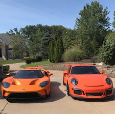 Ford Gt Painted In The Lamborghini Color Arancio Borealis And A Porsche 991 Gt3 Rs Painted In Lava Orange Photo Taken By Supe Ford Gt Porsche 991 Gt3 Porsche