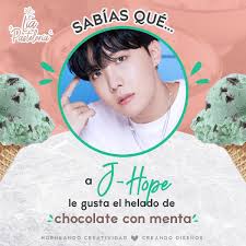 Sabías que a J-Hope le gusta disfrutar de un buen helado de chocolate con  menta? Un sabor que nunca nos hubiéramos imaginado por su peculiaridad. 🤯  Sin embargo, seguimos sin descubrir cuál