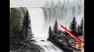 See more ideas about abstract faces, abstract, art. Landscape Drawing By Pencil Waterfall Drawing Youtube