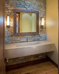Adding a pop of colorful tile to the vanity wall or inside the shower creates a luxurious look without having to purchase a full room's worth of tile. Lakeshore Mansion Custom Concrete Vanity With Integral Sink Rustic Bathroom Vancouver By Vc Decor Houzz