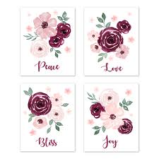 Feel free to check the additional images for ideas to match with. Burgundy And Pink Watercolor Floral Wall Art Prints Room Decor For Baby Nursery And Kids By Sweet Jojo Designs Set Of 4 Blush Maroon Wine Rose Green And White Shabby