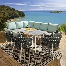 Costway picnic table set acacia wood 3 piece table bench outdoor patio. Outdoor Corner Bench Dining Set White Frame Grey Green 3 X Chairs Quatropi