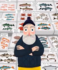 Fisherman In Fish Market Illustration Kirsti Davidson Kirstidavidson Illustration On Instagram First Children Illustration Illustration Art Illustrators