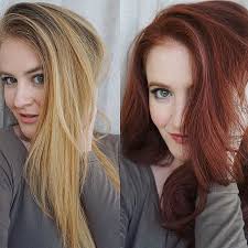 Shades Of Green On Instagram Blonde Before Red After Transformation Red Blonde Hair Hair Transformation Hair Makeover