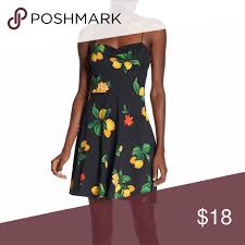 Black Lemon Skater Dress Black Dress With Trendy Lemon Print Spaghetti Straps Flowy Skater Style Socialite Dresses Socialite Dress Dresses Clothes Design