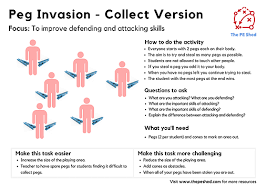 Peg Invasion Is A Physical Education Pe Warm Up Game Focused On Attacking And Defending Thinking Games Physical Education Lessons Warm Up Games