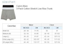 Calvin Klein Trunk Size Chart