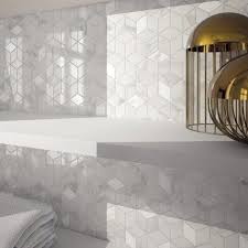 Mosaique Mur Murano Hexa Blanc Carrare Idee Salle De Bain Salle De Bain Blanche Et Bois Carrare