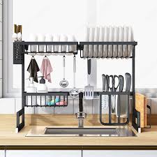 2 tier dish drying storage drain rack stainless steel kitchen holder over sink. Stainless Steel Kitchen Shelf Rack Drying Drain Storage Holder Plate Drying Dish Kitchen Dining Bar Patterer Kitchen Storage Organization