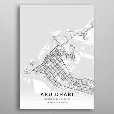 Abu Dhabi Uae Metal Poster Designer Map Art Displate In 2021 Map Art Map Art Print Metal Posters